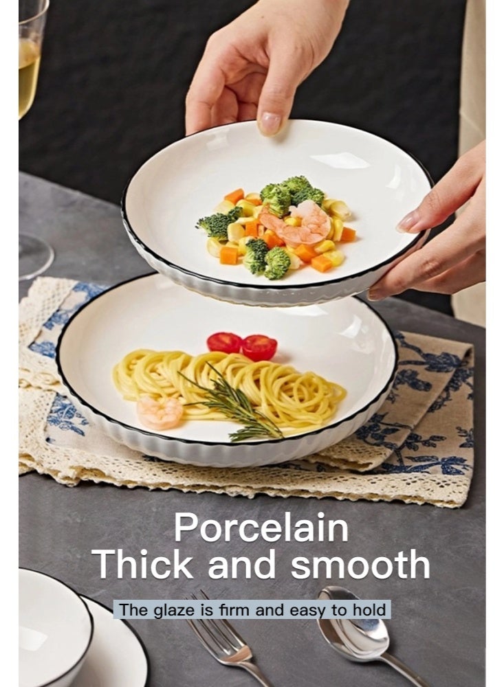 مجموعات أدوات العشاء الحجرية ، مجموعات الأطباق والأوعية ، مجموعة أطباق 14 قطعة ، ميكروويف وغسالة صحون مطبخ آمن ، أسود وأبيض - Image 4